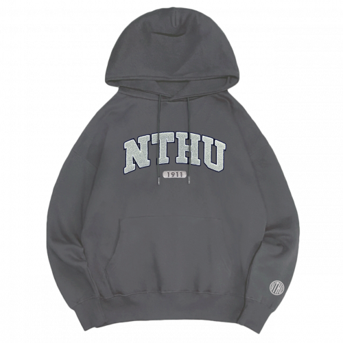 【熱銷新品】NTHU立體毛巾繡落肩帽T_摩卡灰 【熱銷新品】NTHU立體毛巾繡落肩帽T_摩卡灰