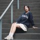 NTHU美式電繡滑面V領大學T_深藍
