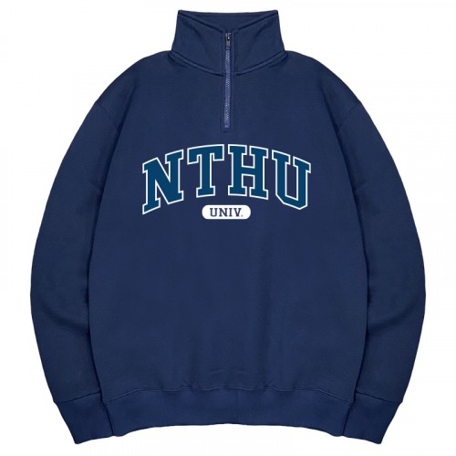 NTHU經典款美式立領拉鍊大學T_深藍