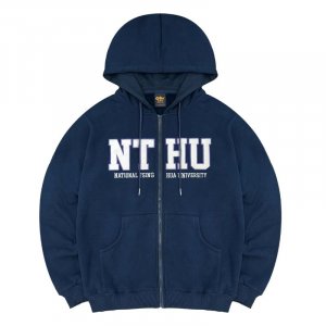 NTHU連帽拉鍊立體貼布繡外套_深藍