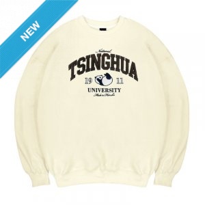 【限量現貨,售完預購】NTHU立體電繡熊貓落肩大學T_奶油白