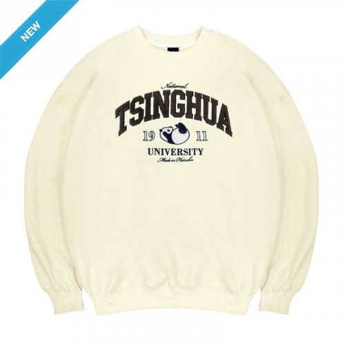 【限量現貨，售完預購】NTHU立體電繡熊貓落肩大學T_奶油白