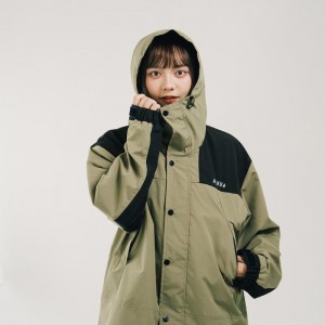 NTHU防潑水拼接OUTDOOR外套_軍綠