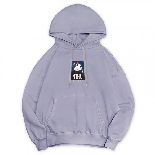 【限時預購至12/1，12/17陸續出貨】NTHU熊貓喝珍奶落肩帽T_聖誕帽款_薰衣草奶茶