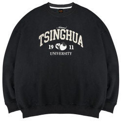 【新品上市！9/10陸續出貨】NTHU立體電繡熊貓落肩大學T_經典黑