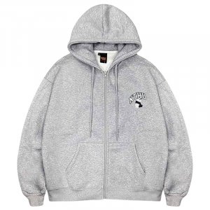 NTHU刺繡胖達_慵懶系落肩刷毛外套_淺灰