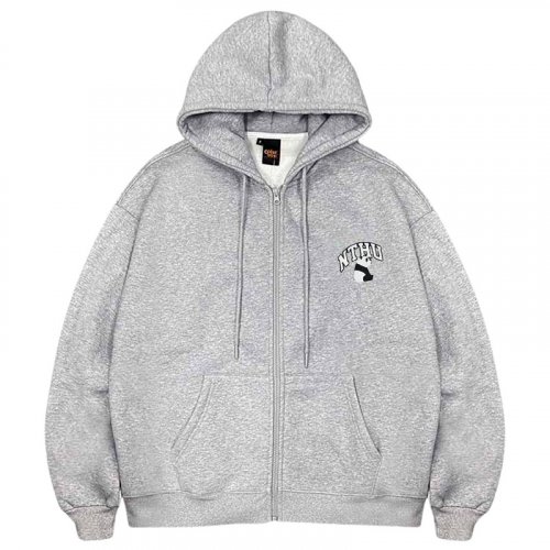 NTHU刺繡胖達_慵懶系落肩刷毛外套_淺灰