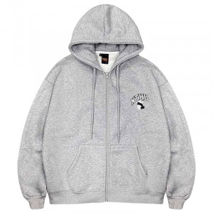 NTHU刺繡胖達_慵懶系落肩刷毛外套_淺灰